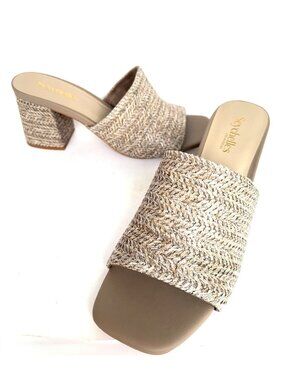 Seychelles Adapt Taupe Raffia Block Heel Sandals Size 8 Womens Slip-On Shoes